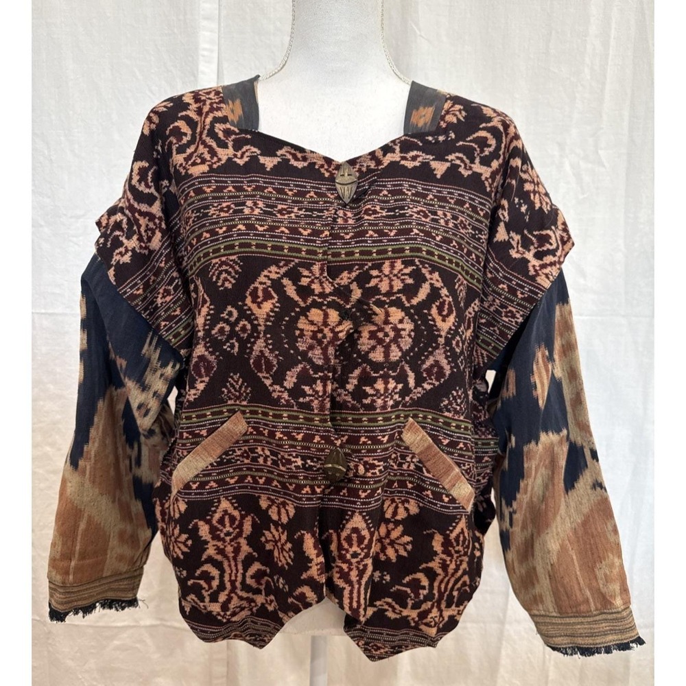 Laise Adzer Jacket Tapestry Lagenlook Boho Artsy Avant Garde 1980s Moroccan Flaw